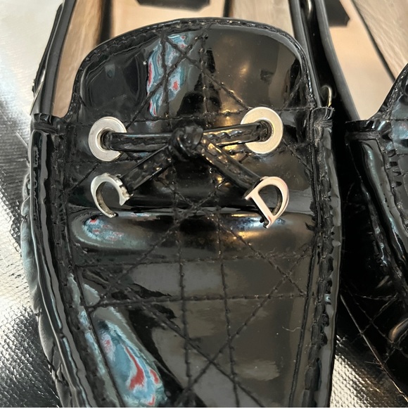 Dior Black Cannage Patent Leather Bow Slip-On Loafers size 38.5 - Picture 5 of 11